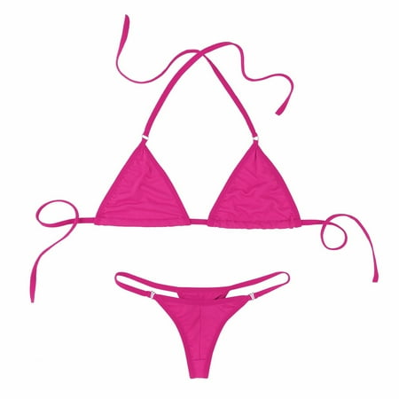 vastwit Women s Extreme Micro Bikinis Set Mini Triangle Trop G String Thong Bathing Suits Rose One Size