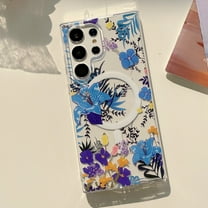 Dteck for Samsung Galaxy S23 Ultra Case with Clear Floral Designs for Women Girls, Compatible with MagSafe, Stylish Slim Thin Shockproof TPU Bumper Flower Phone Cover for Galaxy S23 Ultra,Blue Flower