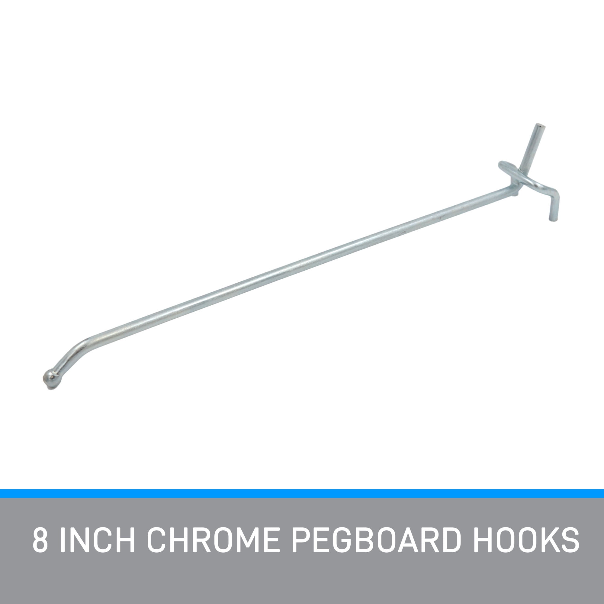 SSWBasics 8 inch Chrome Peg Hook for ⅛ inch or ¼ inch Pegboard - Case of 200- 8 inch