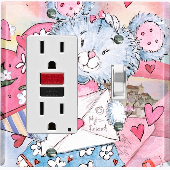 Metal Light Switch Wall Plate Outlet Cover (Love Letter Friend Teddy Bear Heart Flowers - Single Rocker Single Toggle)