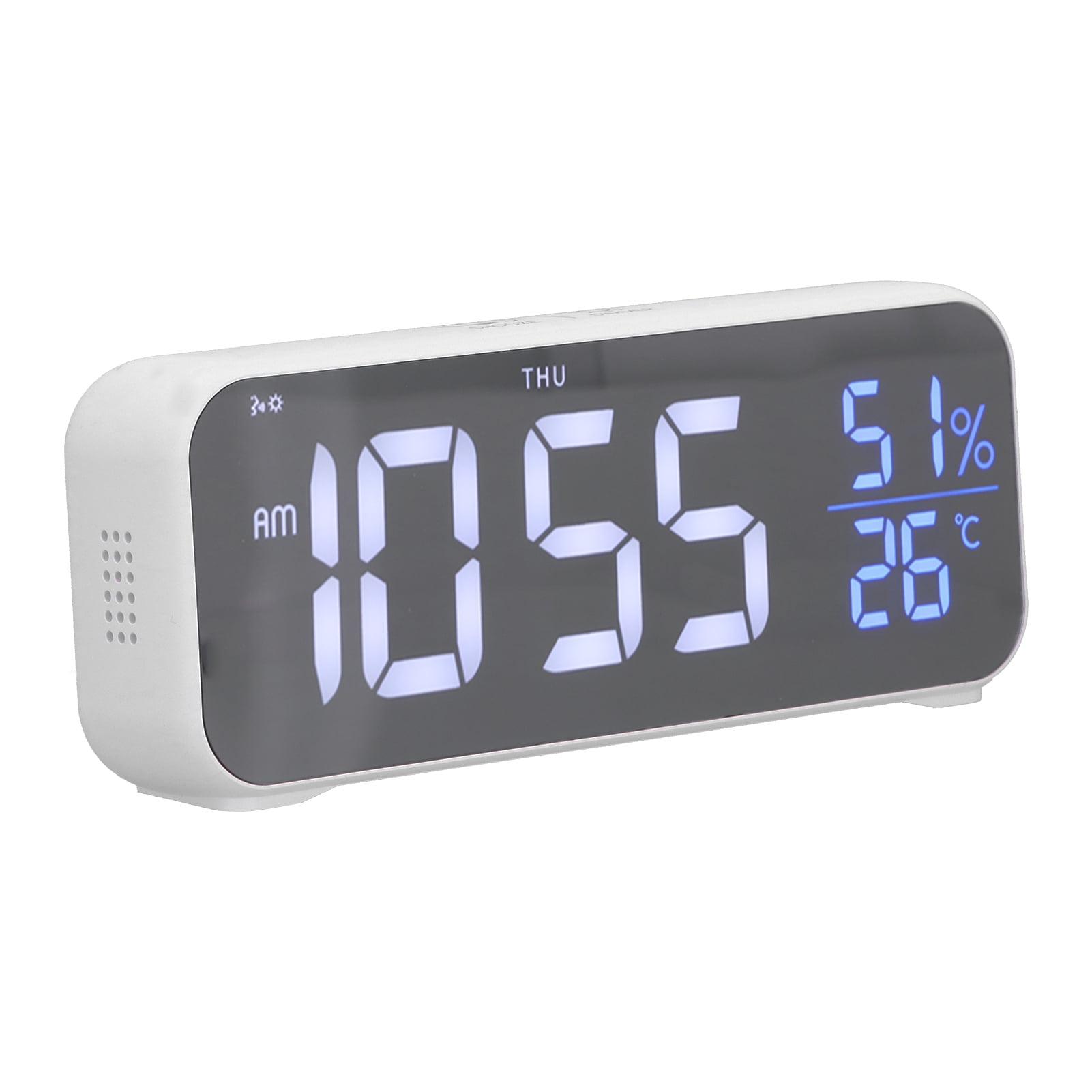 BOKYAN Digital Alarm Clock LED Electronic Mirror Clock with Built-in Battery Temperature Display Date Calendar for Bedroom Office Tabletop Modern White 6.5x2.5x1.2in