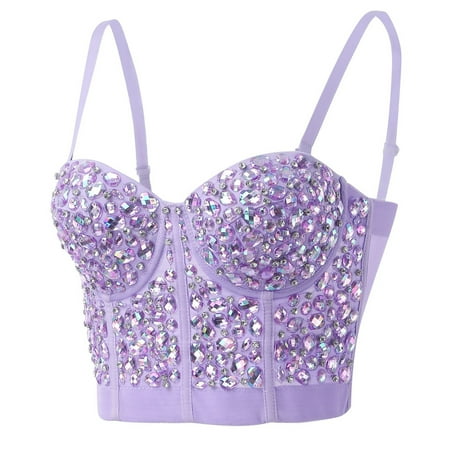 Tittly Vest for Women Camisole Tops for Women Womens Corset Top Bustier Corset Top Tight Fitting Corset Tank Top Suspender Top Solid Short Fashion Halter Top Sequin Tops for Women Purple XS