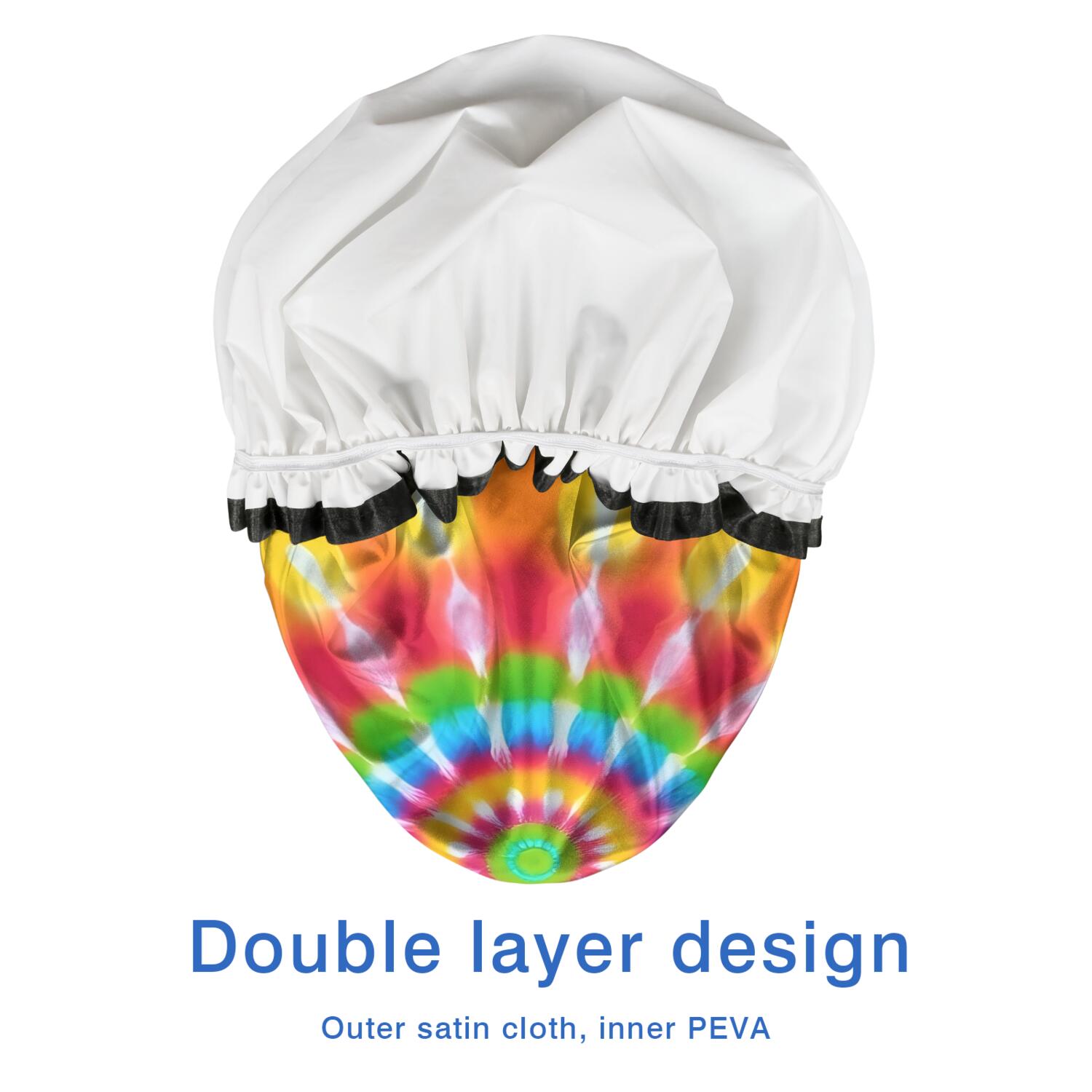 Shower Caps,Colorful Tie Dye Spiral Mandala Waterproof Shower Cap for Women 4 Pieces,Double Reusable Hair Cover for Shower PEVA Elastic Stretch Hem