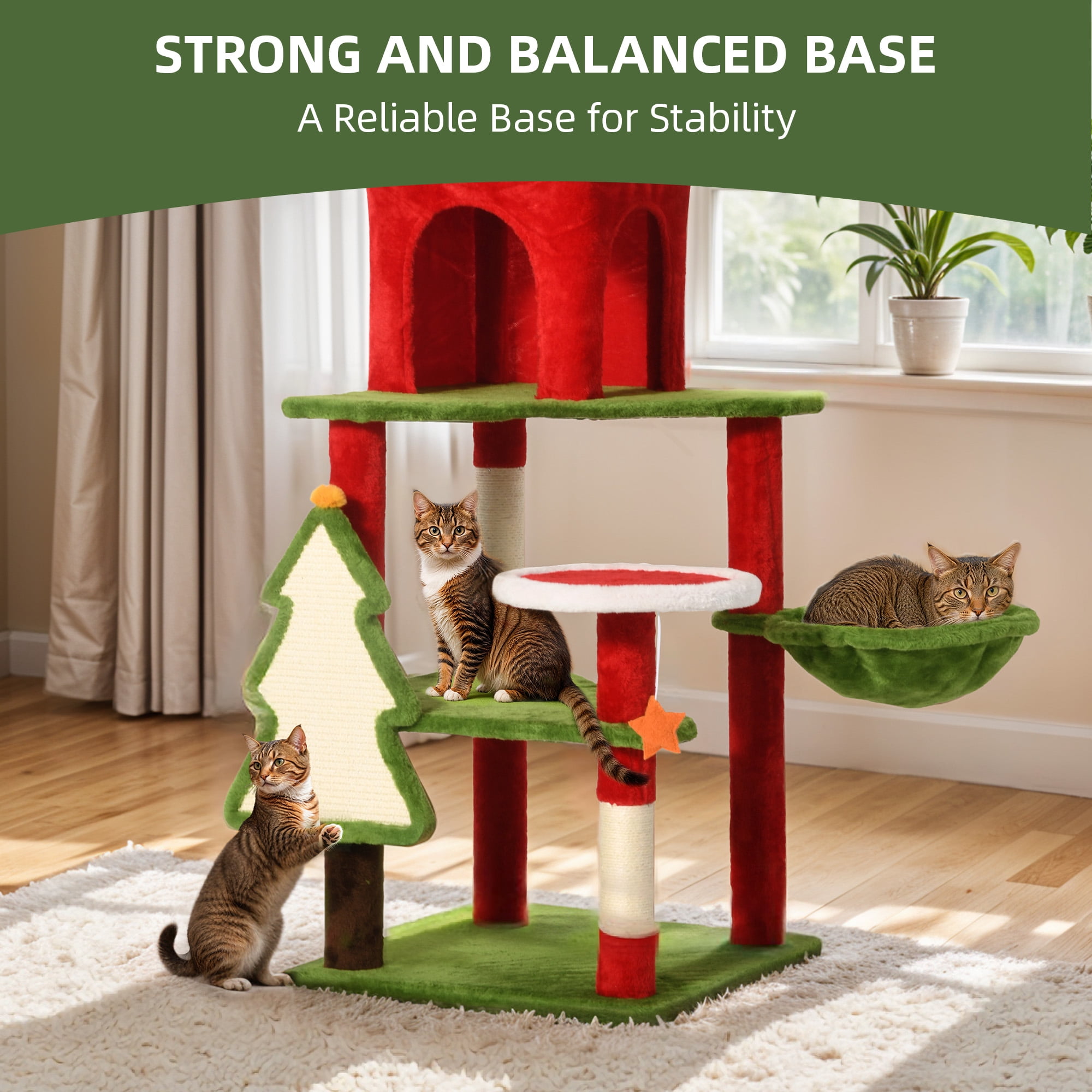 Uforic 54" Christmas Cat Tree Tower with Hammock, Sisal Scratching Posts and Top Perches ,Cat Condos for Indoor Cats
