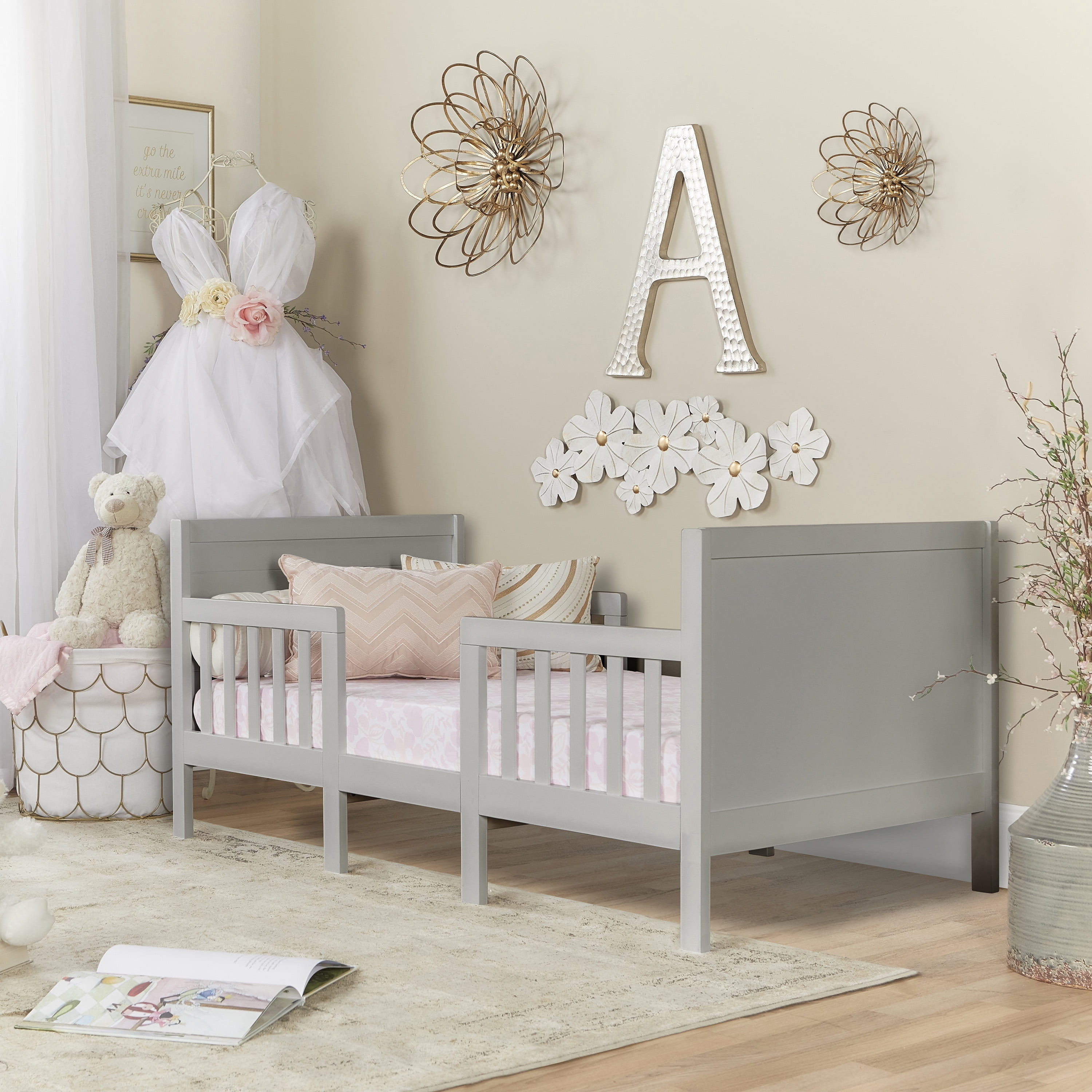 Dream On Me Hudson 3 in 1 Convertible Toddler Bed, Cool Grey