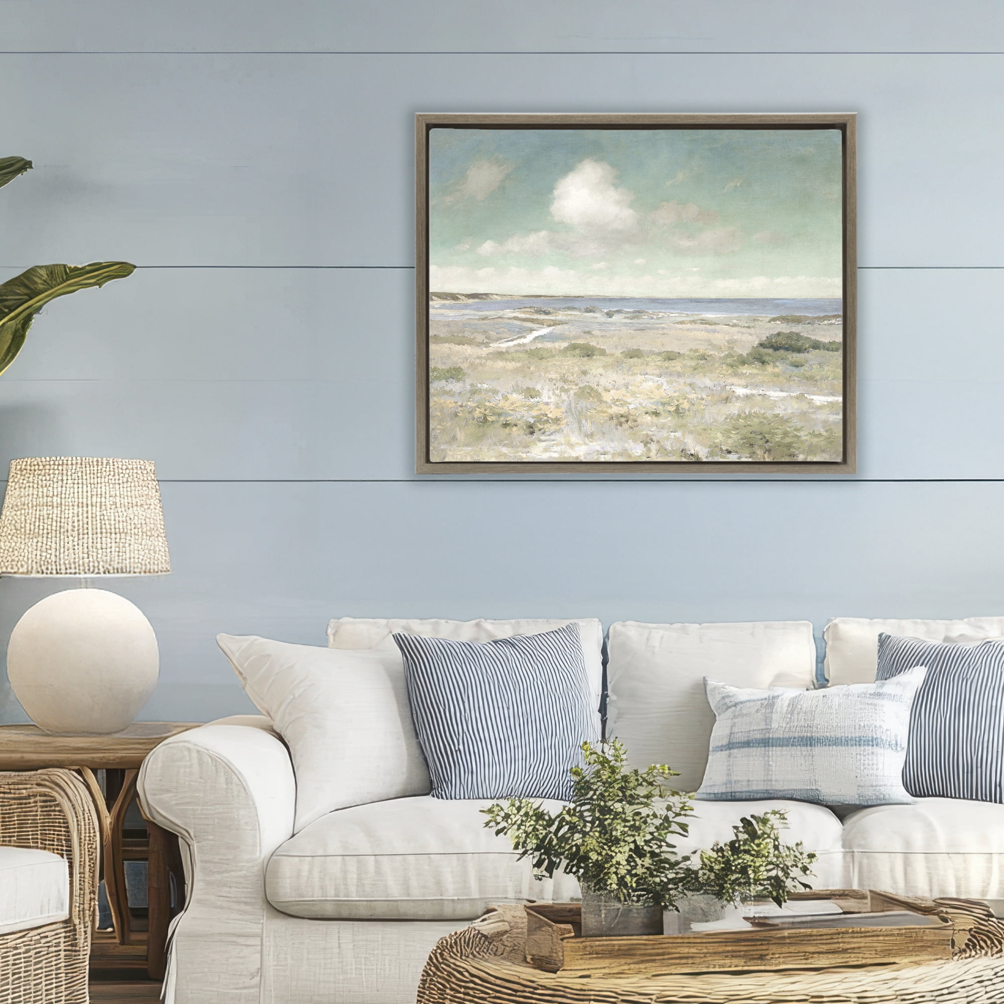 Stupell Industries Water View with Clouds Brown Framed Floater Canvas Wall Art, design by Christy McKee