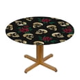 thumbnail image 3 of HAOXIT Rose Flower Skull Elastic Edged Fitted Round Tablecloth , Waterproof Oil Proof Polyester Table Cloth Decorative Fabric Table Cover for Dining Table 54-58, 3 of 8