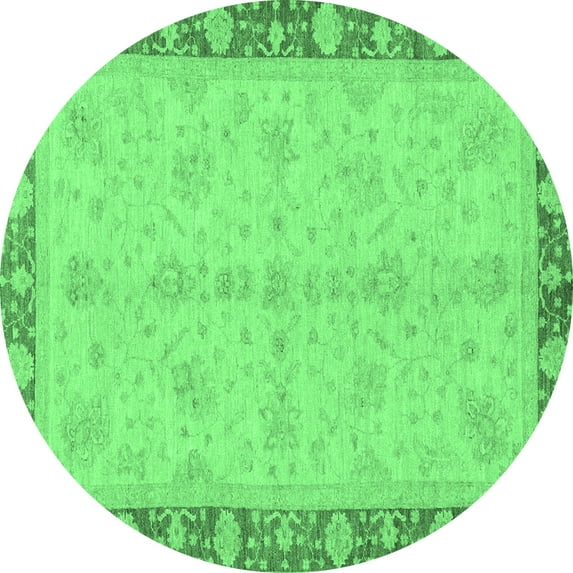 Ahgly Company Indoor Round Abstract Emerald Green Modern Area Rugs, 8' Round