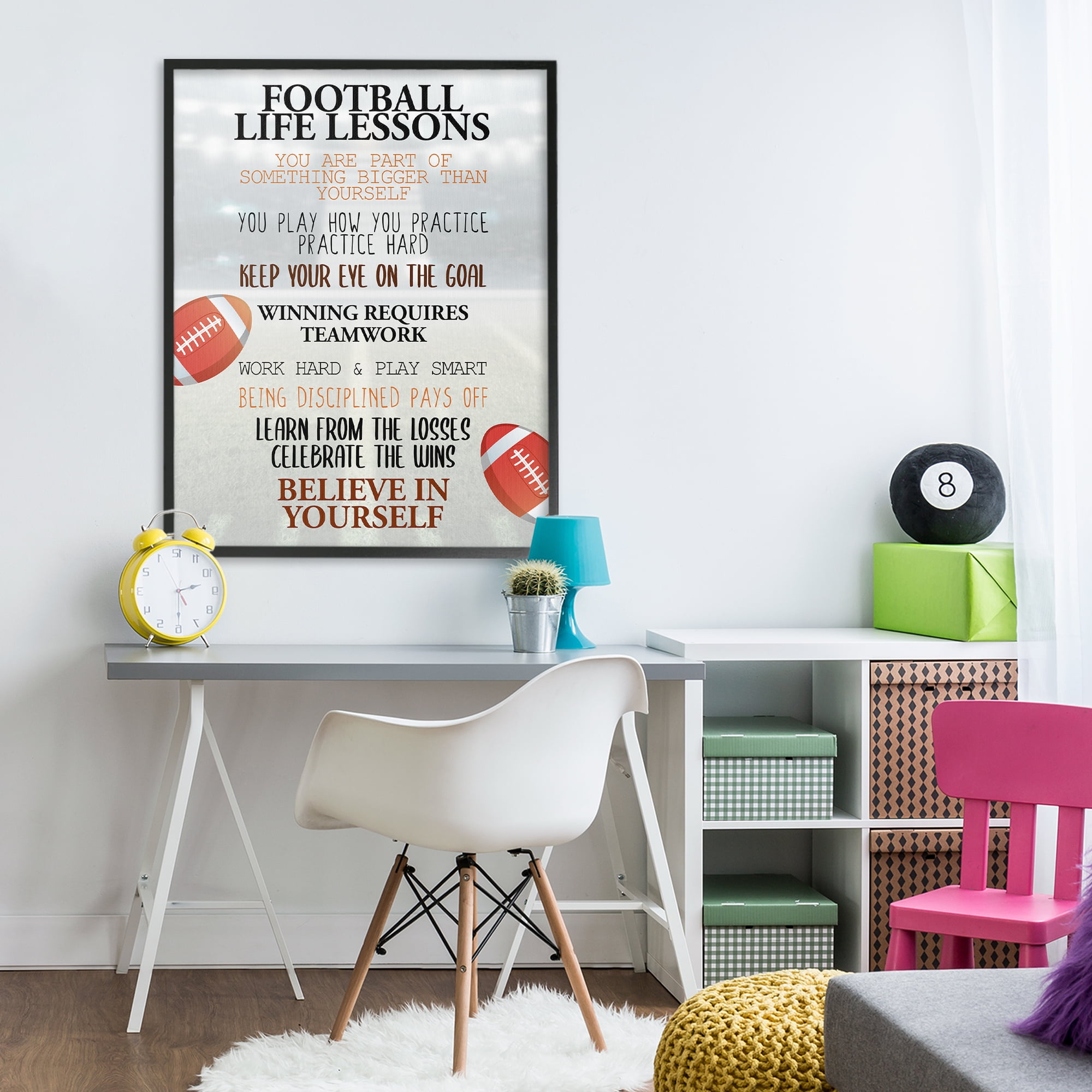 Football Life Lessons Black Framed Giclee Art, design by Kim Allen