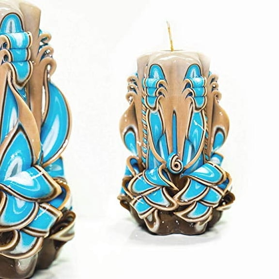 Carved Candle Artisan, Handcrafted Decorative Dipped Candle, Home Decor, Fancy Unique Birthday Gift, Mother's day, Candle, Present for mom, Brown Blue, Ocean Breeze 6"
