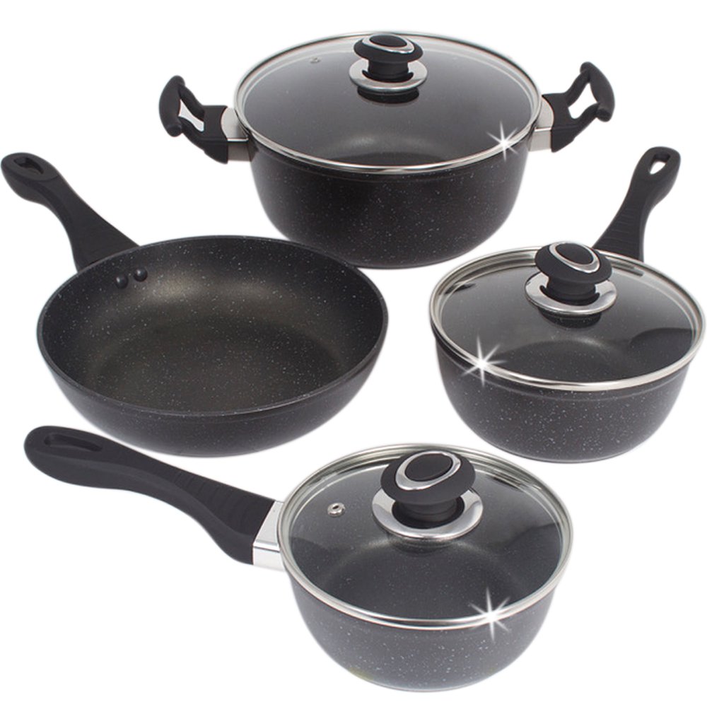 Marble 7 Pieces Aluminum Non Stick Cookware Set Stockpot Sauce Fry