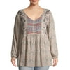 Romantic Gypsy Women's Plus Size Long Sleeve Tiered V-Neck Top