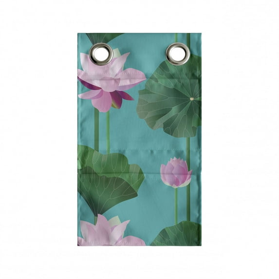 Blue and Pink Hanging Pocket Organizer, Graphic of Lotus Flowers and Leaves, Printed Polyester Storage Bag with Pockets, 9" x 16", Green Pale Pink