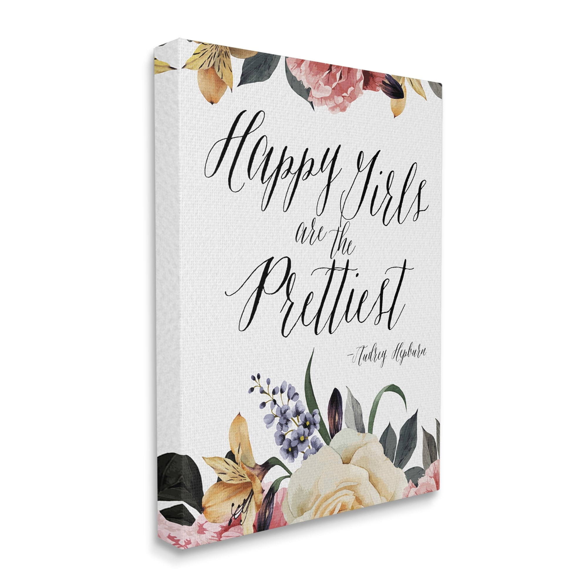 Stupell Industries Happy Girls Are Prettiest Quote Floral Blossom Border Canvas Wall Art, 36 x 48, Design by Amy Brinkman