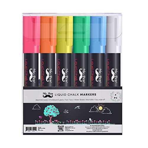 Mr. Pen Chalk Markers, 6 Pack, Dual Tip, Assorted Color, 8 Labels