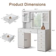 thumbnail image 6 of iPormis Vanity Desk with Mirror and Lights, Glass Top Makeup Vanity with RGB Light and Charging Station for Girls , White, 6 of 8