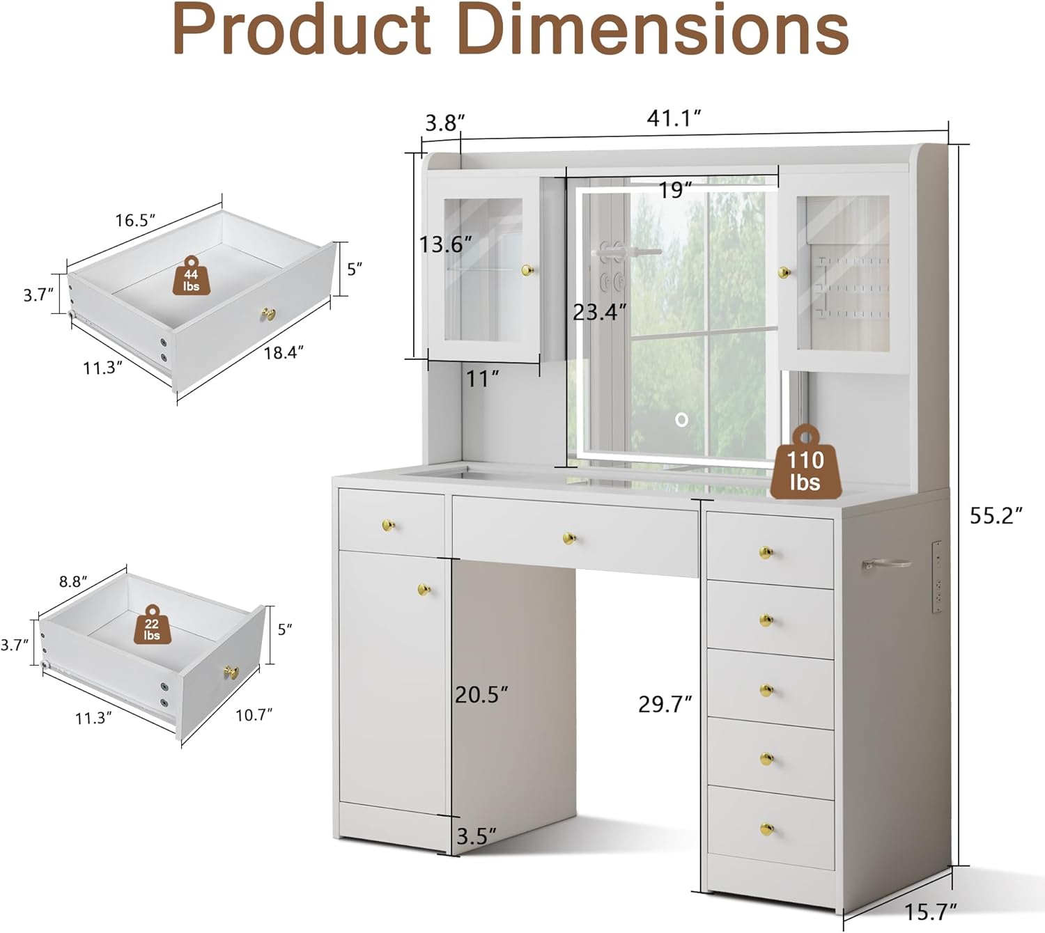 iPormis Vanity Desk with Mirror and RGB Lights, White photo 2