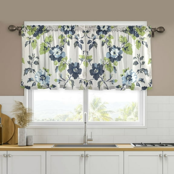 Yayeee Kitchen Curtains Set of 2 Light Filtering 57"x24" Over Sink Window Panels, Light Floral Pattern