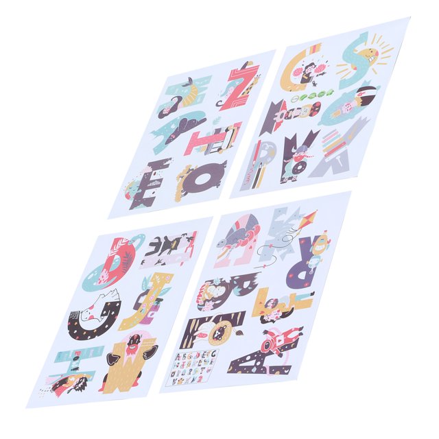 Mgaxyff 4Pcs ABC Stickers Alphabet Decals 26 English Alphabet Cartoon Cute Animal Alphabet Wall Decal For Baby Room Kindergarten,ABC Stickers Alphabet Decals