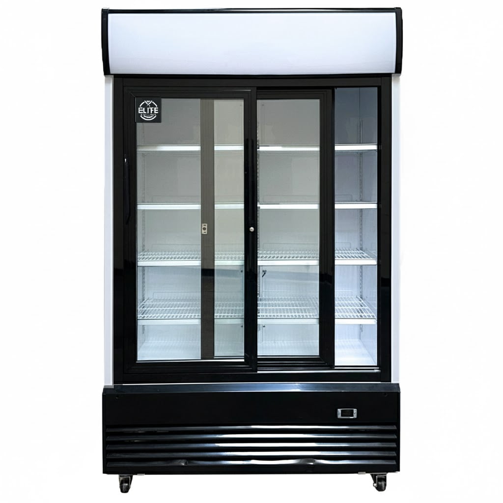 48” Wide Elite Sliding Glass Door Refrigerator – Commercial Display Cooler with Auto Defrost & LED Lighting, 35 Cu.Ft. Sliding Door