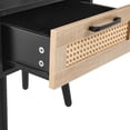 thumbnail image 4 of Oufan Rattan Nightstand, Boho End Table with Drawer and Storage, Cane Accent Bedside End Table with Solid Wood Legs for Bedroom, Dorm, Black, 4 of 14
