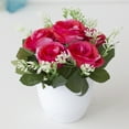 thumbnail image 6 of Ludlz Artificial Flowers in Vase Decor Silk Rose Flower Arrangements Fake Faux Flowers Bouquets In Ceramics Vase Table Centerpieces Holiday Dinning coffee Room Table Kitchen Decoration, 6 of 8
