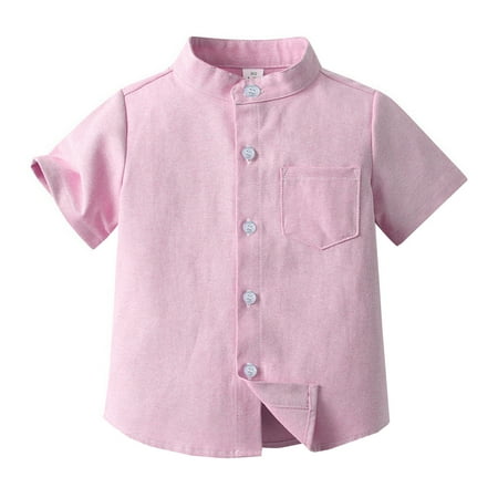 Hawaiian Shirts for Boys Spring Summer Lapel Short Sleeved Solid Color Single Cardigan Children Top 12 Years-13 Years