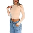 thumbnail image 3 of ZAXARRA Women Long Sleeve Slim Fit Crop Tops Fall Casual Solid Color Crew Neck Tee Shirts Pullover Streetwear, 3 of 8