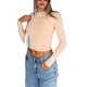 thumbnail image 2 of Mujer Slim Fit Básico Crop Top Sólido Manga Larga Cuello Redondo Crop Top Pullover Streetwear Nituyy Disponible en varios colores. Top de manga larga entallado de moda para mujer, 2 of 5