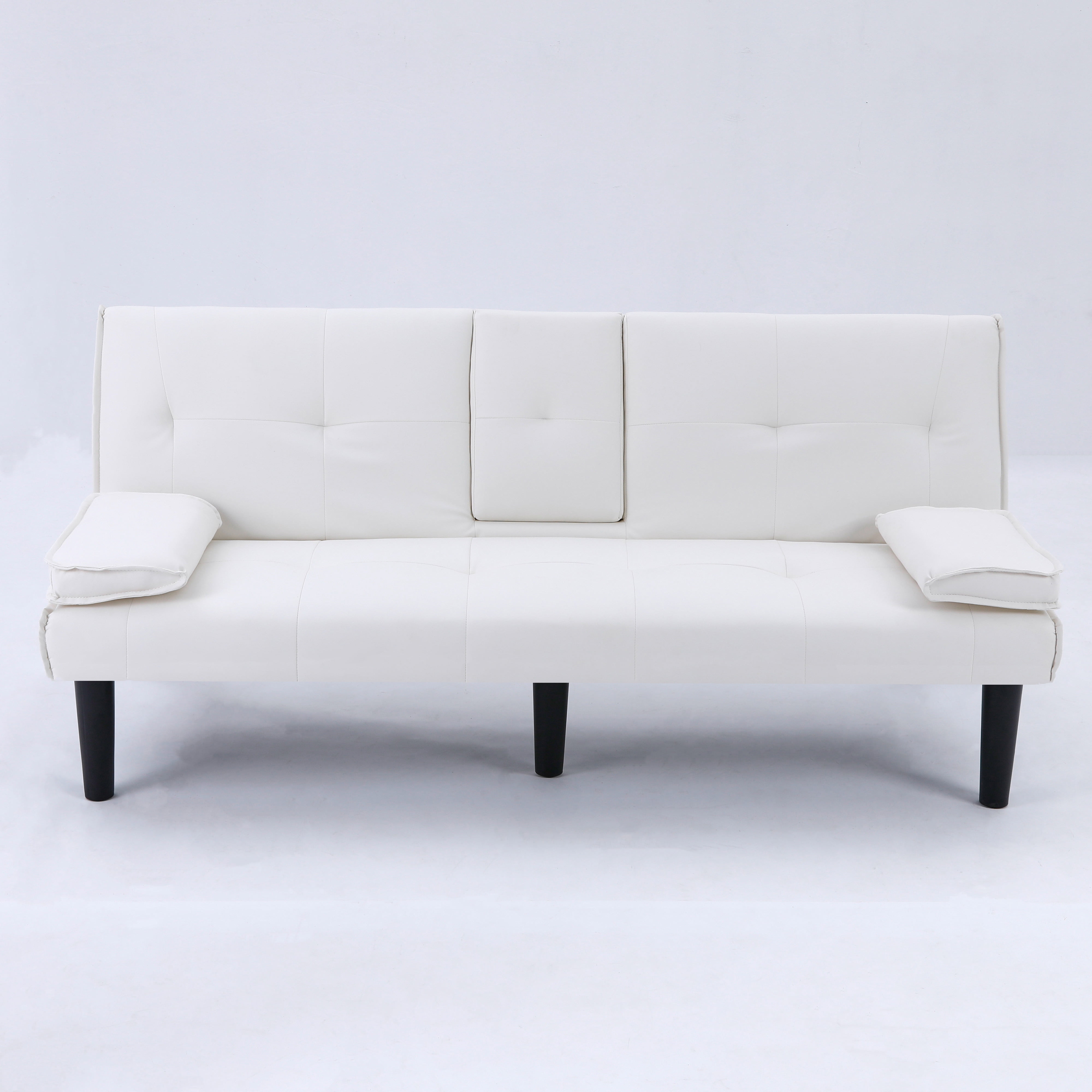 BSHTI 67-inch Foldable Futon Sleeper with S-Spring Support, 2-Seater Convertible Sofa Bed, PVC Faux Leather, Simple Assembly, White