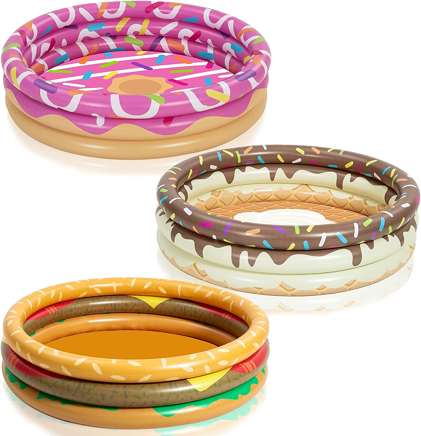 3 Pack 45" X 10" Inflatable Kiddie Pools, Donuts & Burger & Ice Cream