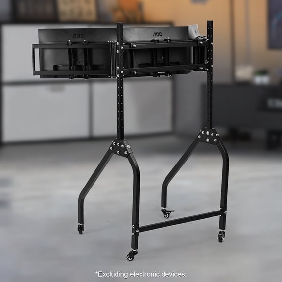 Marada Simulator Triple Monitor Holder fits 27 or 32-inch displays, has adjustable height and width, works with most simulator cockpits and includes only monitor mounts.