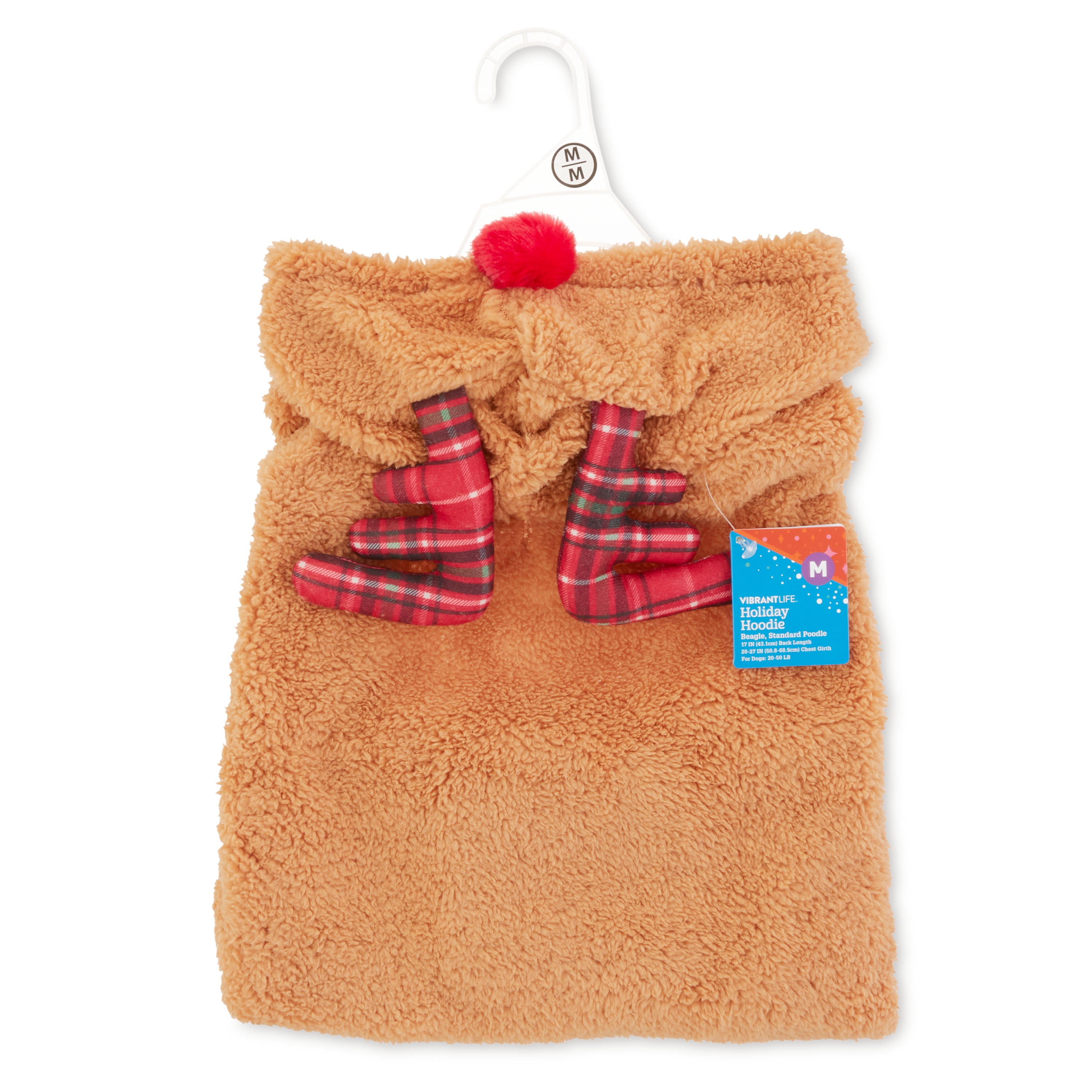 Vibrant Life, Holiday Dog Clothes, Reindeer Dog Hoodie, Tan, M