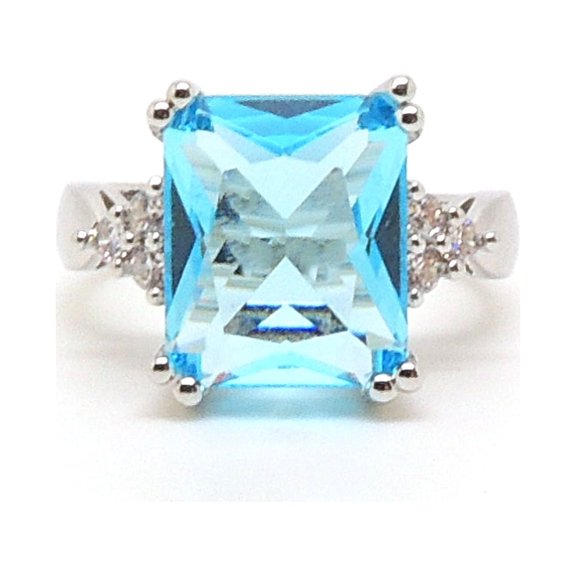 Bendi Ring Emerald Cut Blue Cubic Zirconia Women Statement Ginger Lyne Collection