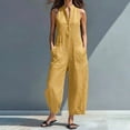 thumbnail image 2 of Chuancc Women's Casual Loose Overalls Jumpsuits One Piece Sleeveless Wide Leg Long Pant Rompers With Pockets Yellow L, 2 of 4