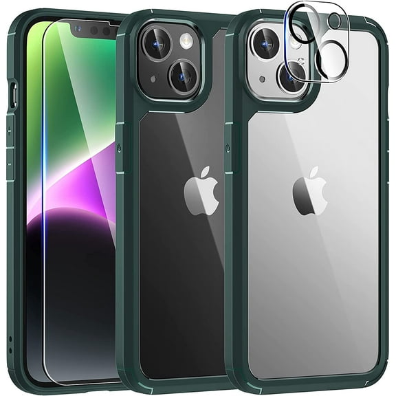 5 in 1 for iPhone 14 Plus Case [Not Yellowing], with 2 Tempered Glass Screen Protectors 2 Camera Lens Protectors [Military Grade Protection] Shockproof Slim iPhone 14 Plus Case 6.7 Inch,Clear