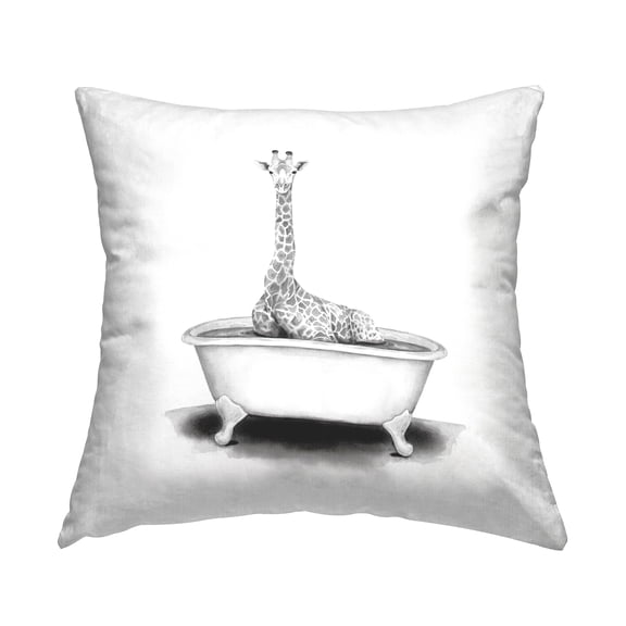 Stupell Industries Giraffe Sitting in Bathtub Funny Wildlife Animal Design by Rachel Neiman Throw Pillow