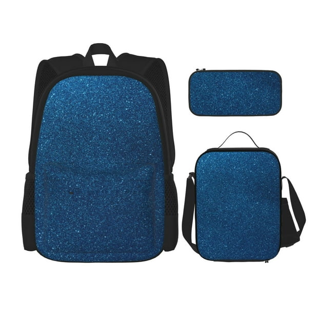 Fotbe Deep Blue Glitter Set Escolar 3 en 1 para Niños - Mochila Duradera con Lonchera Aislante y Estuche para Lápices - Mochila Escolar para Niños y Niñas