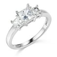 thumbnail image 2 of Wellingsale Ladies Solid 14k White Gold Polished CZ Cubic Zirconia Princess Cut Three 3 Stone Engagement Ring - Size 9, 2 of 6