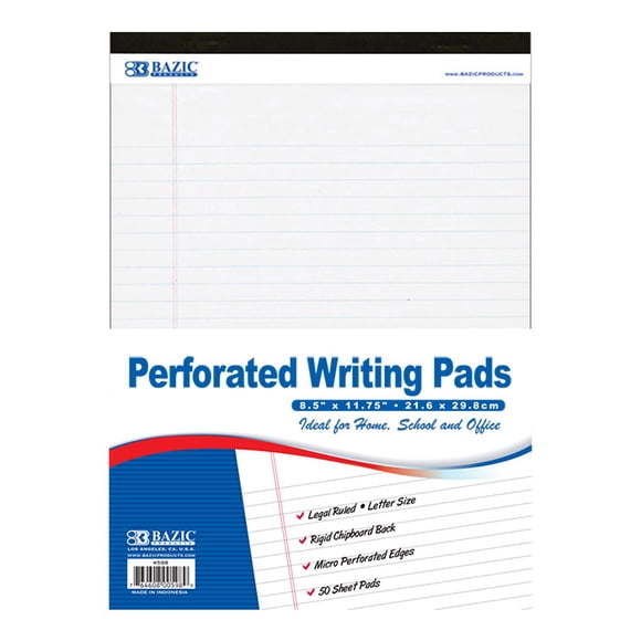 BAZIC Bloc-Notes Perforé Blanc 50 Ct. 8.5 Pouces X 11.75 Pouces - 48