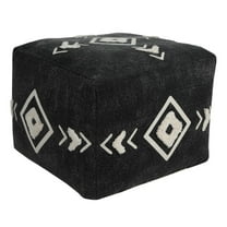 Laddha Home Designs 18" Black and White Diamond Medallion Square Pouf Ottoman
