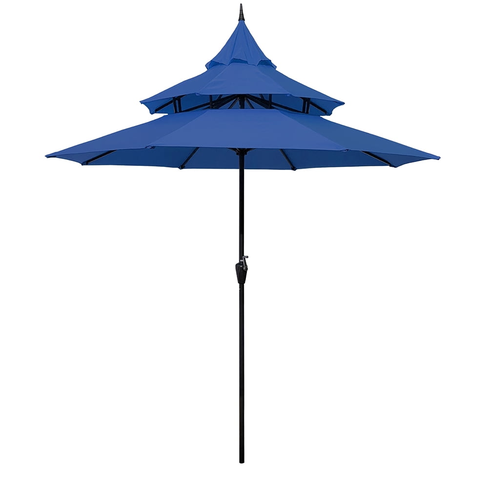Ultrashades 9ft Patio Umbrella with Crank 3-Tier Pagoda Outdoor Market Umbrella with 8 Ribs, Navy