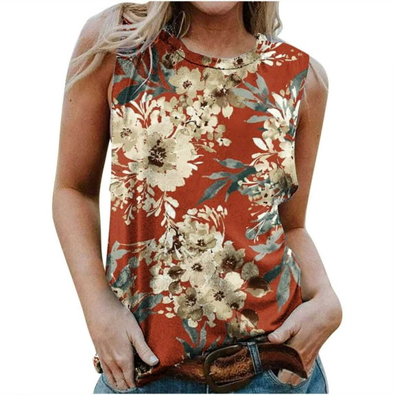 Summer Saving Wycnly Tank Top for Women Leopard Print Round Neck Sleeveless T Shirts Plus Size Casual Summer Racerback Vest Blouse Red XL Up to 65% off