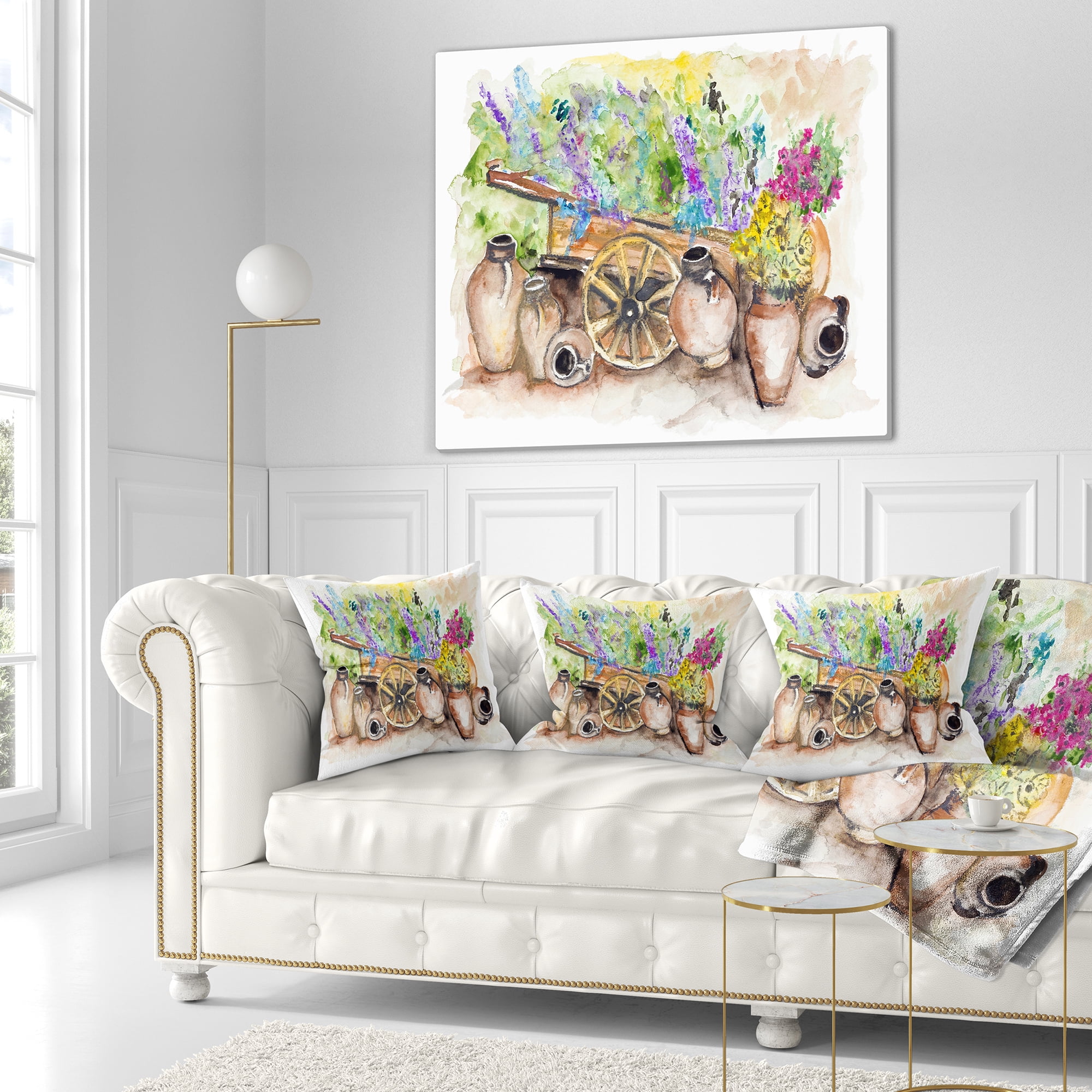 Designart Lavender Flowers - Floral Throw Pillow - 16x16