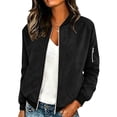 thumbnail image 3 of CBASIHI Womens Suede Bomber Jackets with Pockets- Zip Up Loose Fit Trendy Casual Long Sleeve Fall Outerwear Black Size M, 3 of 8