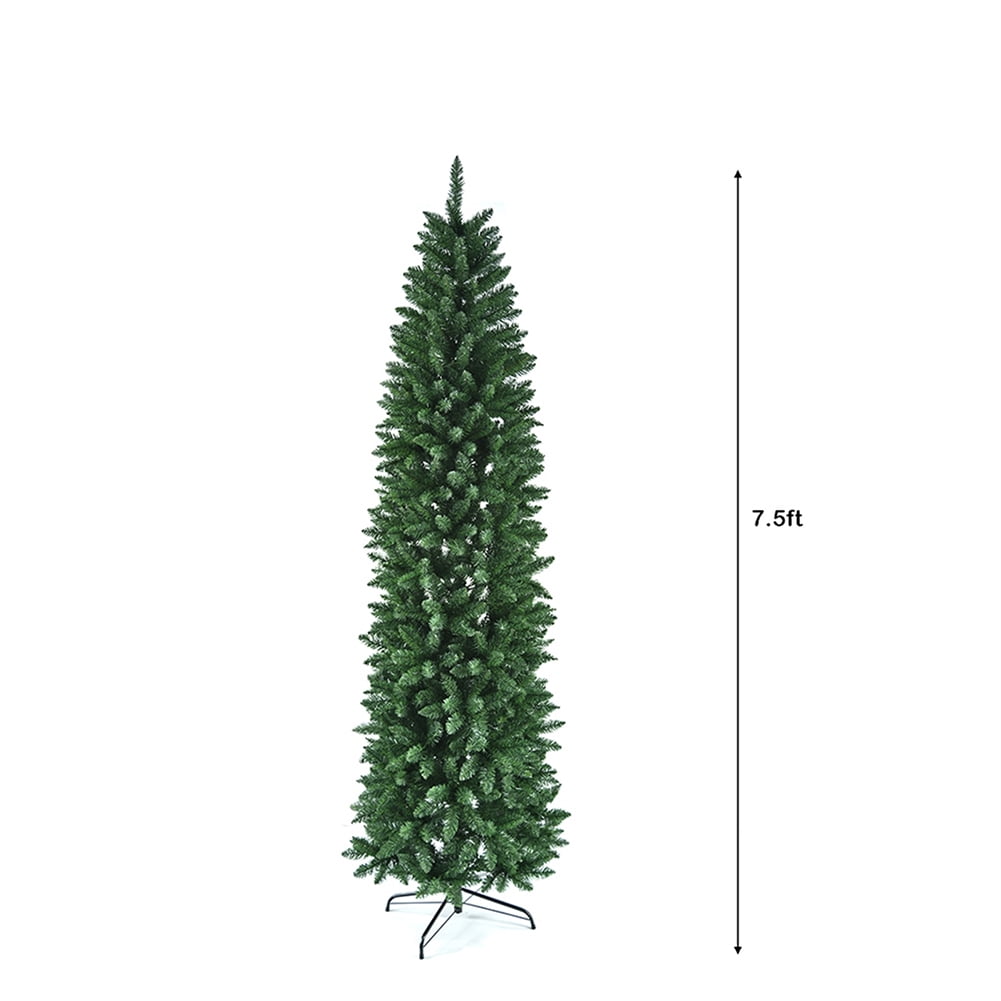 Kepooman Pine Hinged Artificial Slim Christmas Tree w/ 1075 Branch Tips, Pointed PVC Pen Holder Tree Pencil Tree w/ Stand for Home Office Party Decor, Green - 7.5Feet Kepooman Pine Hinged Artificial Slim Christmas Tree w/ 1075 Branch Tips, Pointed PVC Pen Holder Tree Pencil Tree w/ Stand for Home Office Party Decor, Green - 7.5Feet