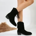 thumbnail image 4 of Tassel Mid Calf Cowgirl Boots for Women 2025 Fashion Fringe Suede Pointed Toe Slip on Winter Fall Dress Booties Black Size 5.5, 4 of 8