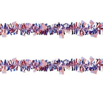 SLYNSHome 4th of July Patriotic Tinsel Garland Decoration,Hanging Red White and Blue Tinsel Garland with American Flag Glitter Garland for Independence Day Indoor and Outdoor Decorations