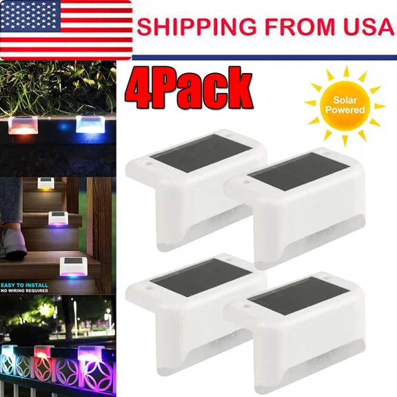 PURELY- 4Pcs Led Solar Deck Lights Outdoor Rgb Light Garden Patio Railing Path Lamp Ip65