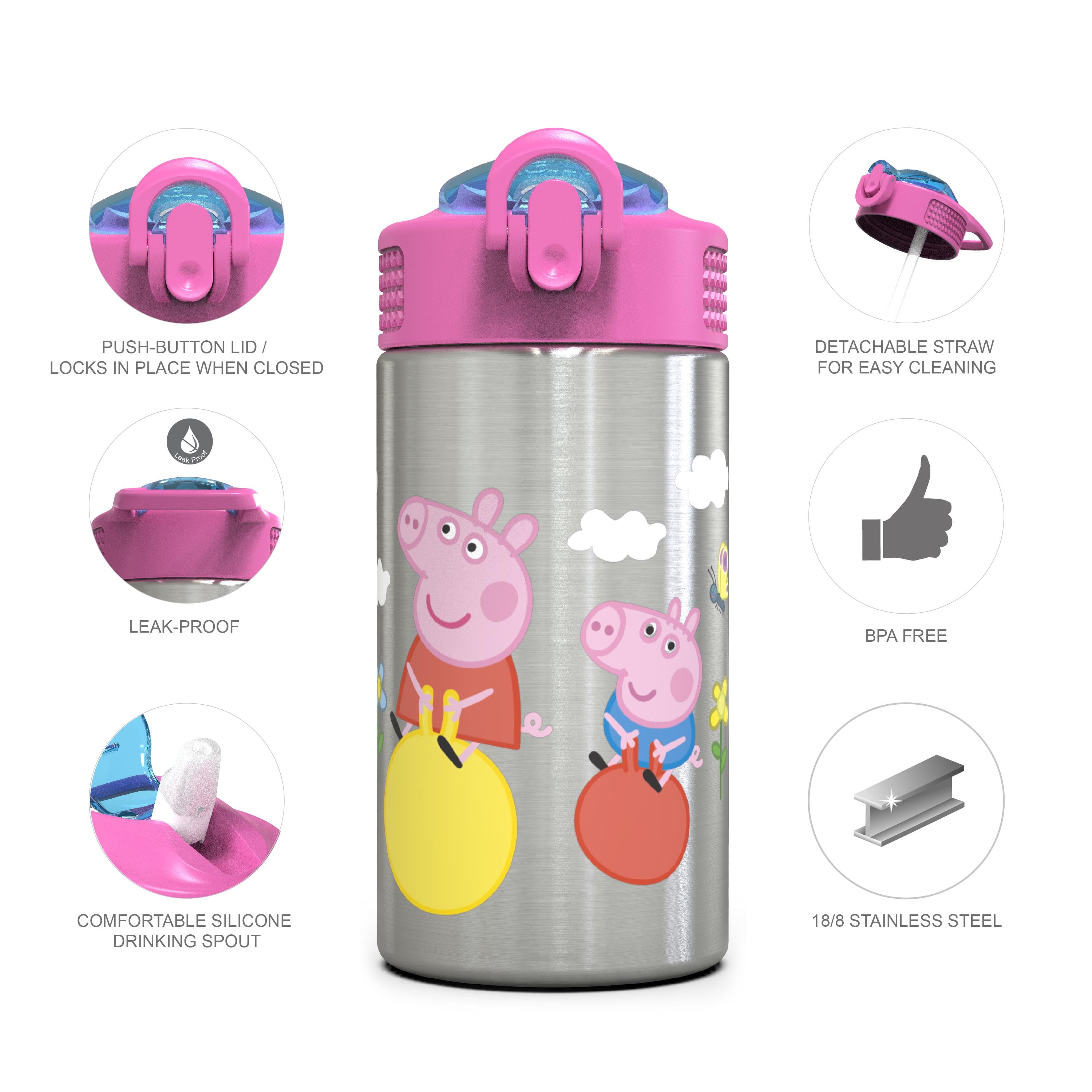 PEPPA PIG Zak!® No Leak BPA-Free Plastic 16 oz. Water Bottle Drink  Container NWT